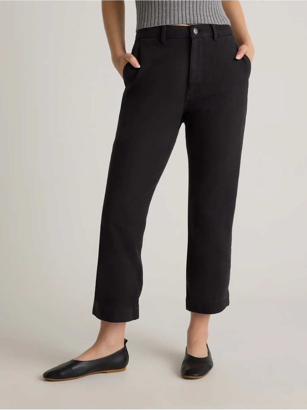 Quince Organic Stretch Cotton Twill Straight Leg Cropped Pants